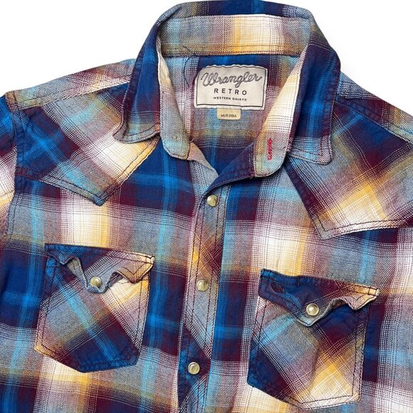 Wrangler Retro Western Snap Shirt Plaid Cotton Medium - Picture 2 of 8